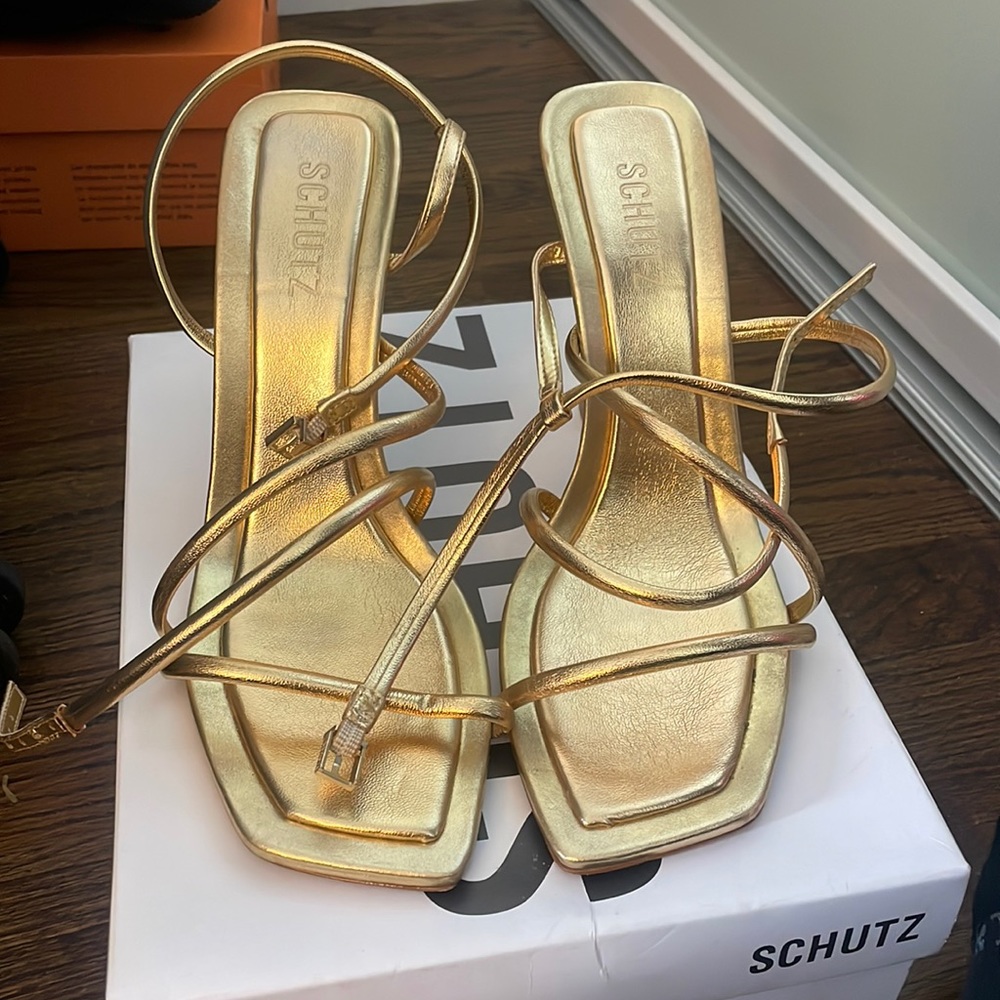 Schutz Gold Strap Heel